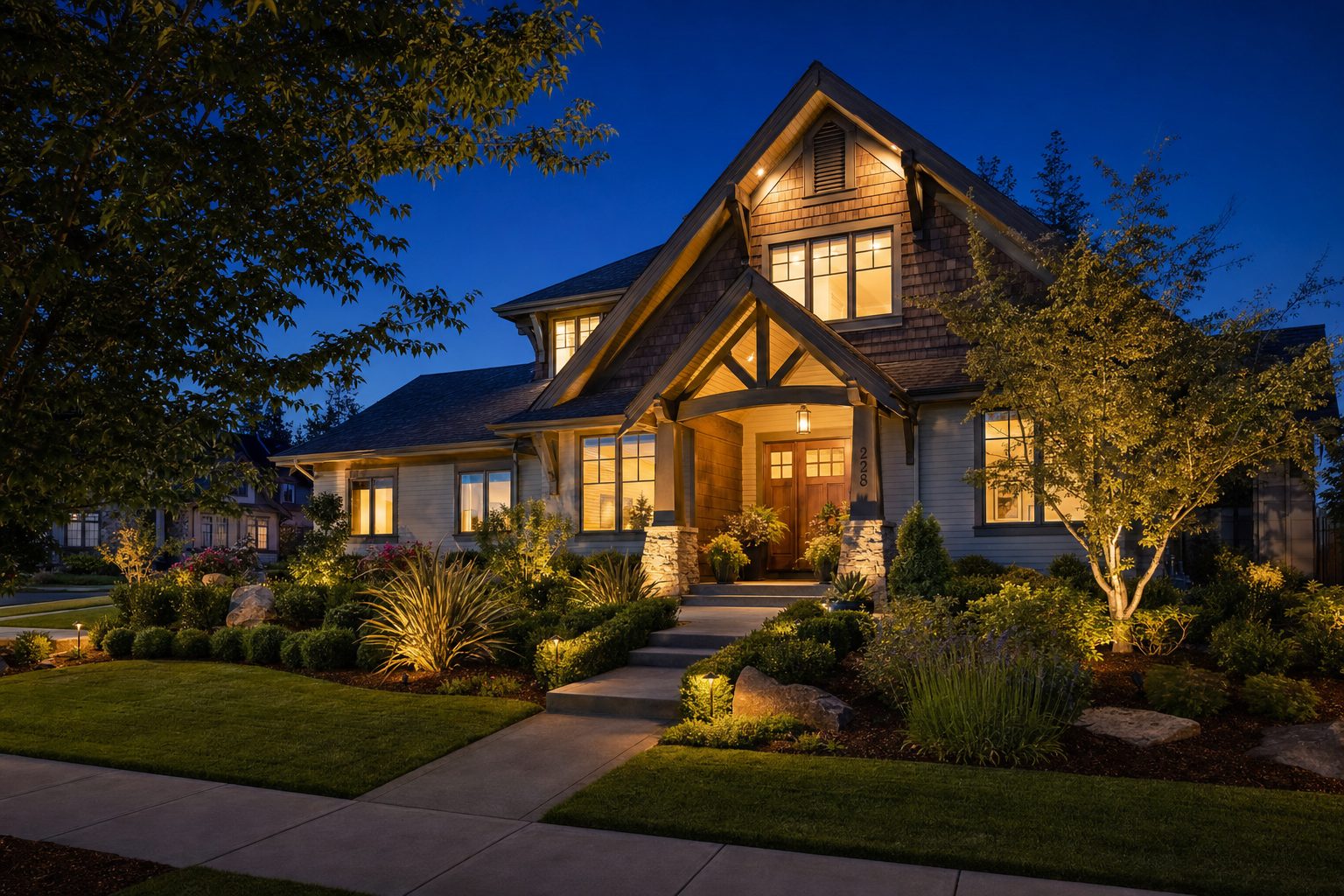 Craftsman home at twilight